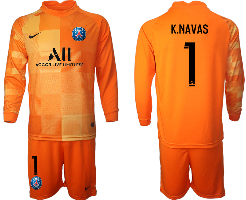 Men 2021-2022 Club Paris St German orange red goalkeeper Long Sleeve #1 Soccer Jersey